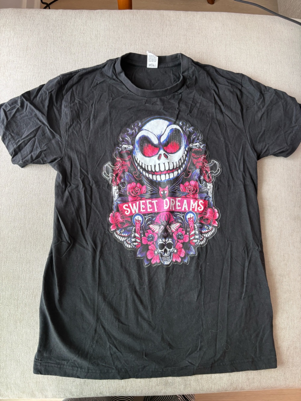 Halloween Dia De Los Muertos Sweet Dreams Skull Graphic Tee T-Shirt - Black